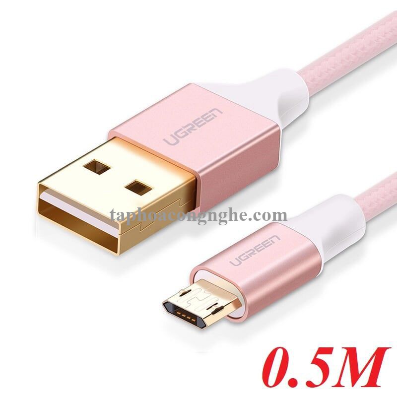 Ugreen 30854 0.5M màu Hồng Cáp sạc truyền dữ liệu USB 2.0 sang MICRO USB dây bọc nhựa PVC US223 30030854